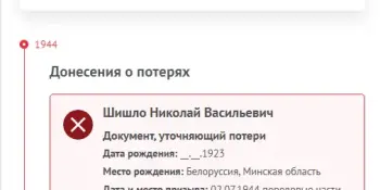 СВЕДЕНИЯ О ПОГИБШЕМ ШИШЛО Н.В.